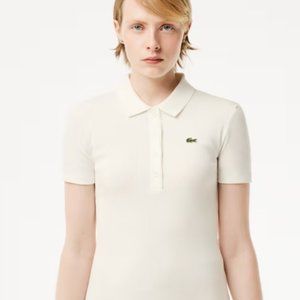 Lacoste Women's Slim Fit Ripped Cotton Polo - White NWT Size 36 (S)